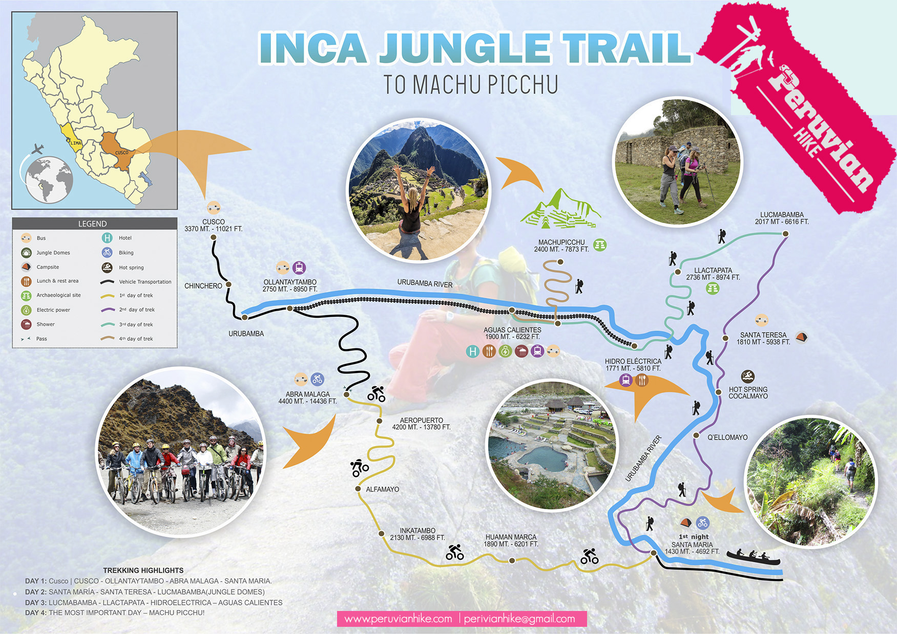 Inca jungle  map and itinerary